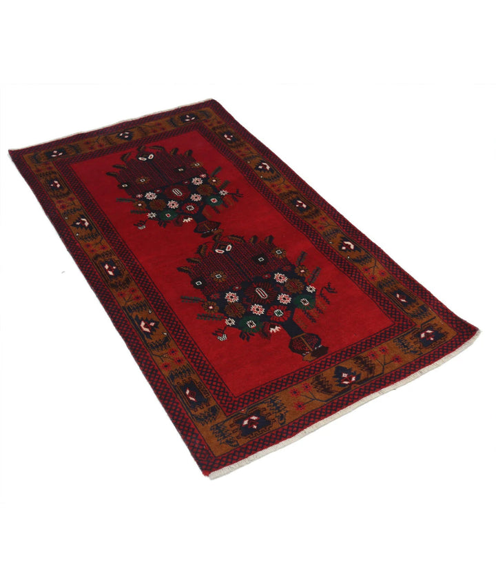 Red Afghan Tribal Rug 2' 10" x 4' 9" Hand-Knotted | No. AT44029