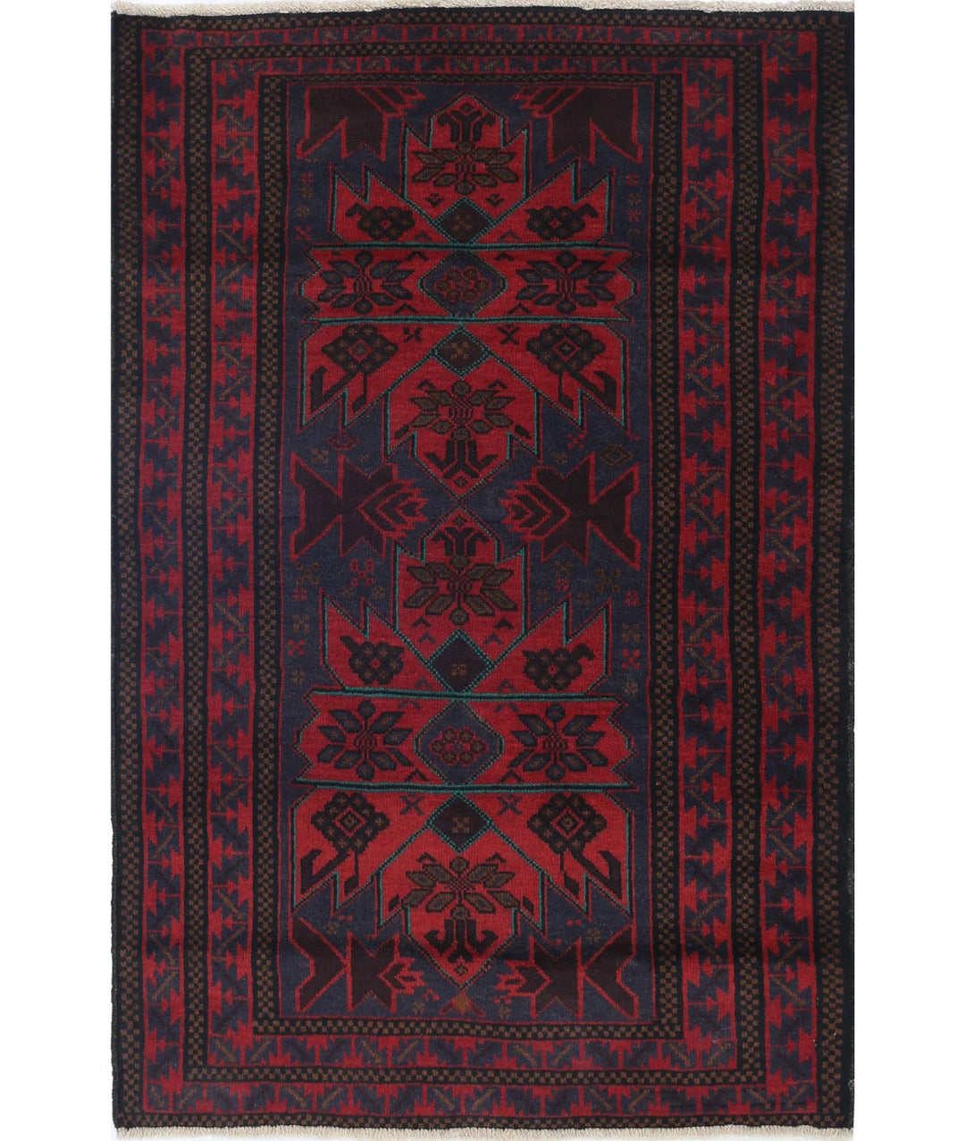 Red Afghan Tribal Rug 3' 0" x 4' 6" Hand-Knotted | No. AT44146