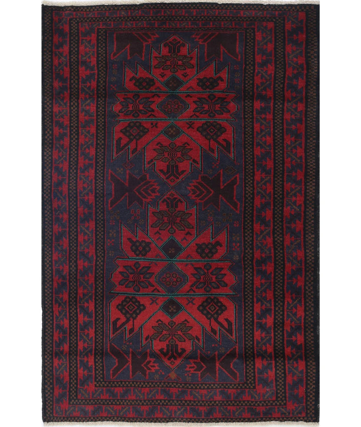 Red Afghan Tribal Rug 3' 0" x 4' 6" Hand-Knotted | No. AT44146