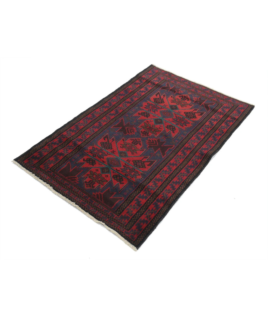 Red Afghan Tribal Rug 3' 0" x 4' 6" Hand-Knotted | No. AT44146