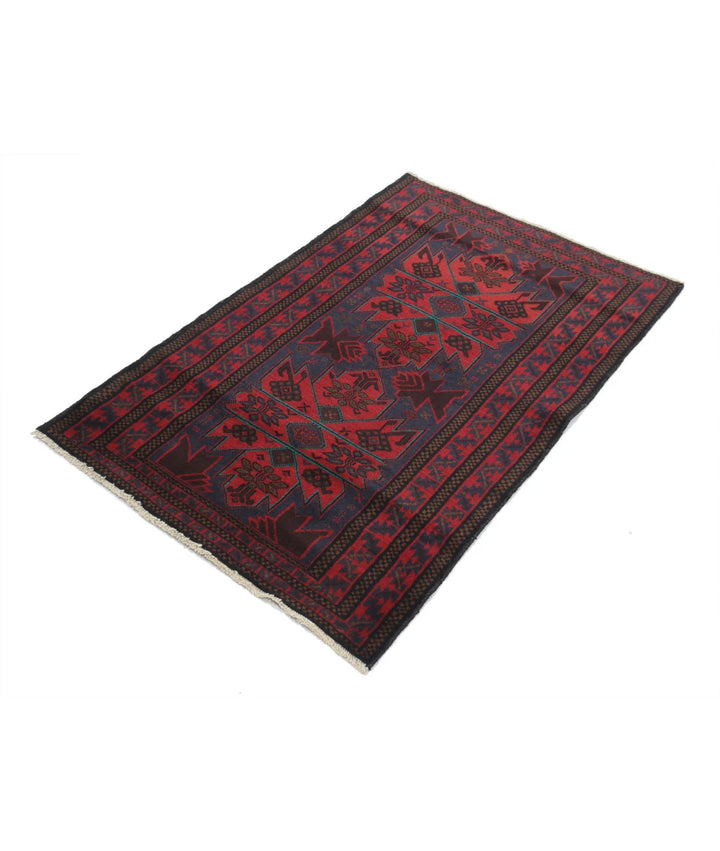 Red Afghan Tribal Rug 3' 0" x 4' 6" Hand-Knotted | No. AT44146