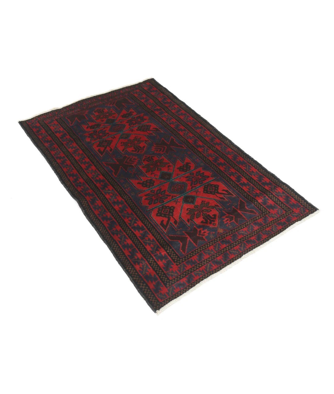 Red Afghan Tribal Rug 3' 0" x 4' 6" Hand-Knotted | No. AT44146