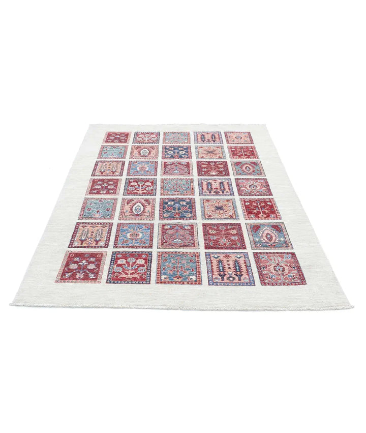 Afghan Bakhtiari Rug 4' 9" x 6' 9" Hand-Knotted | No. AT44287