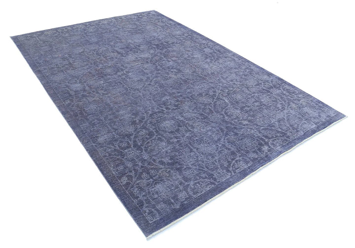 Blue Afghan Overdye Rug 6' 7" x 9' 7" Hand-Knotted | No. AT44290