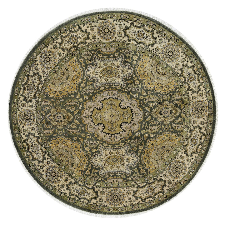 Green Indian Ziegler Rug 5' 9" x 5' 10" Hand-Knotted | No. AT44376