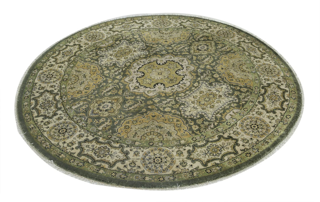 Green Indian Ziegler Rug 5' 9" x 5' 10" Hand-Knotted | No. AT44376