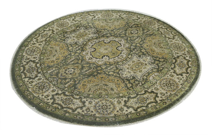 Green Indian Ziegler Rug 5' 9" x 5' 10" Hand-Knotted | No. AT44376