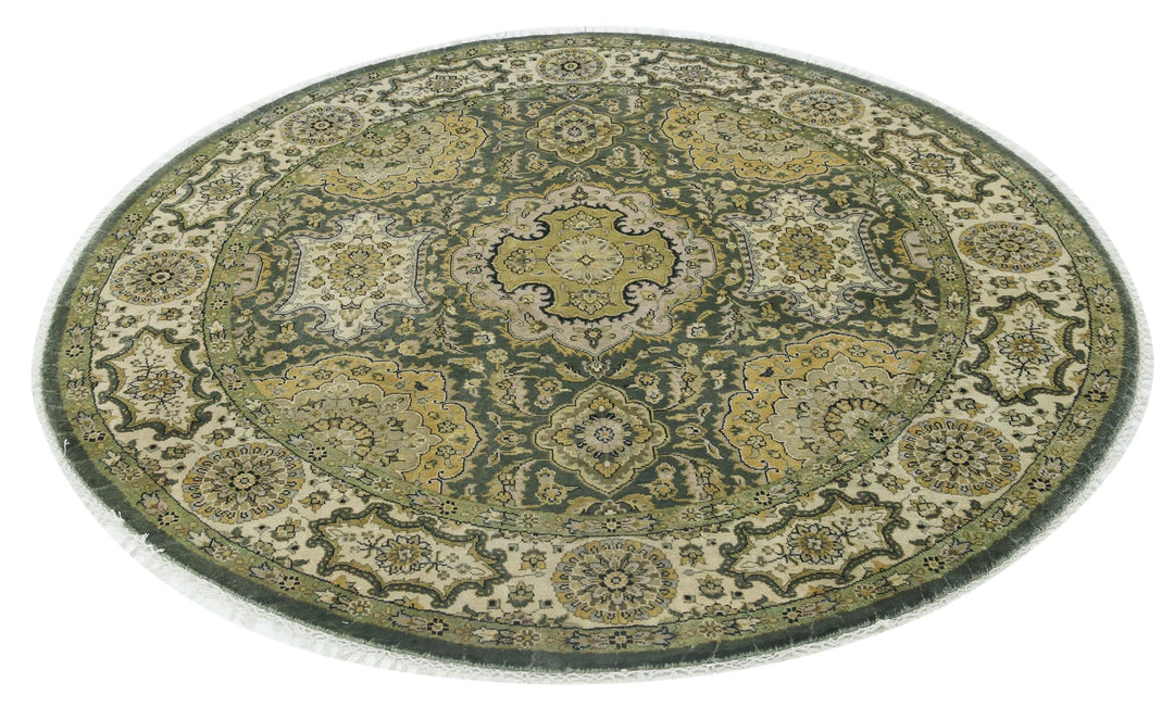 Green Indian Ziegler Rug 5' 9" x 5' 10" Hand-Knotted | No. AT44376