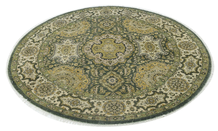 Green Indian Ziegler Rug 5' 9" x 5' 10" Hand-Knotted | No. AT44376