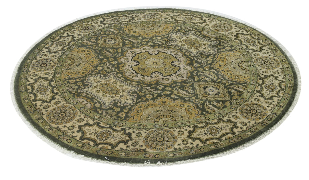 Green Indian Ziegler Rug 5' 9" x 5' 10" Hand-Knotted | No. AT44376