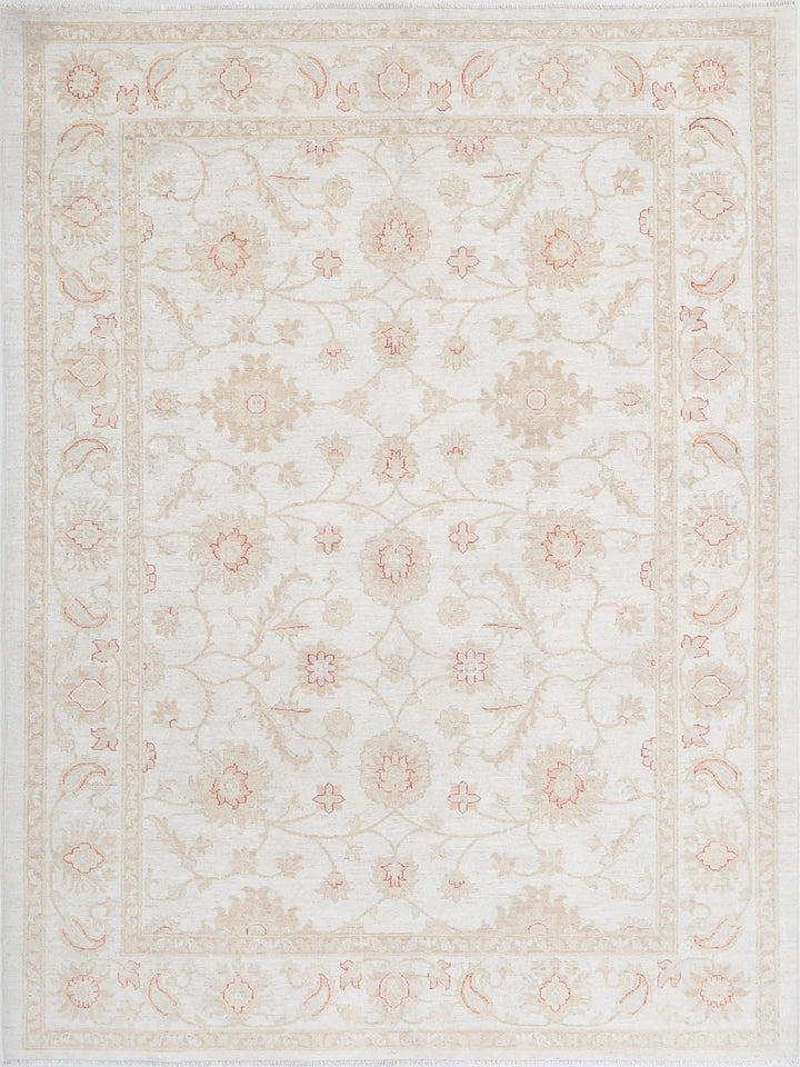 Ivory Afghan Serenity Rug 5' 8" x 7' 6" Hand-Knotted | No. AT44456