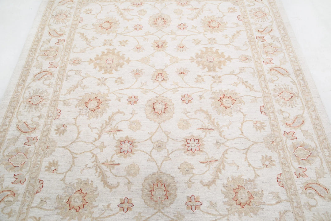 Ivory Afghan Serenity Rug 5' 8" x 7' 6" Hand-Knotted | No. AT44456