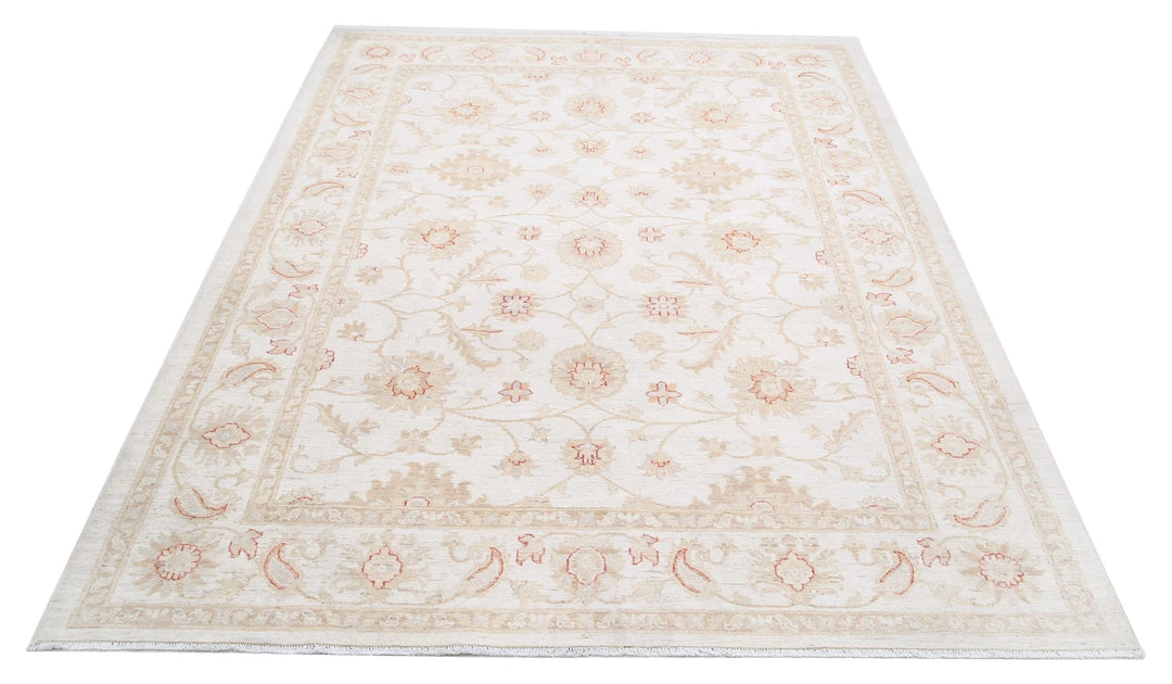 Ivory Afghan Serenity Rug 5' 8" x 7' 6" Hand-Knotted | No. AT44456