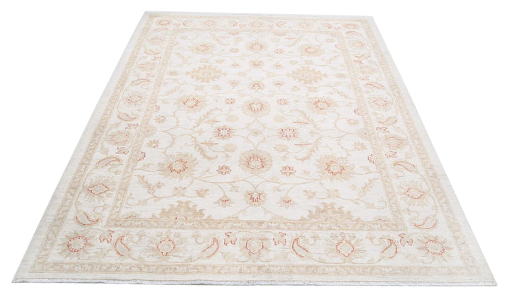 Ivory Afghan Serenity Rug 5' 8" x 7' 6" Hand-Knotted | No. AT44456