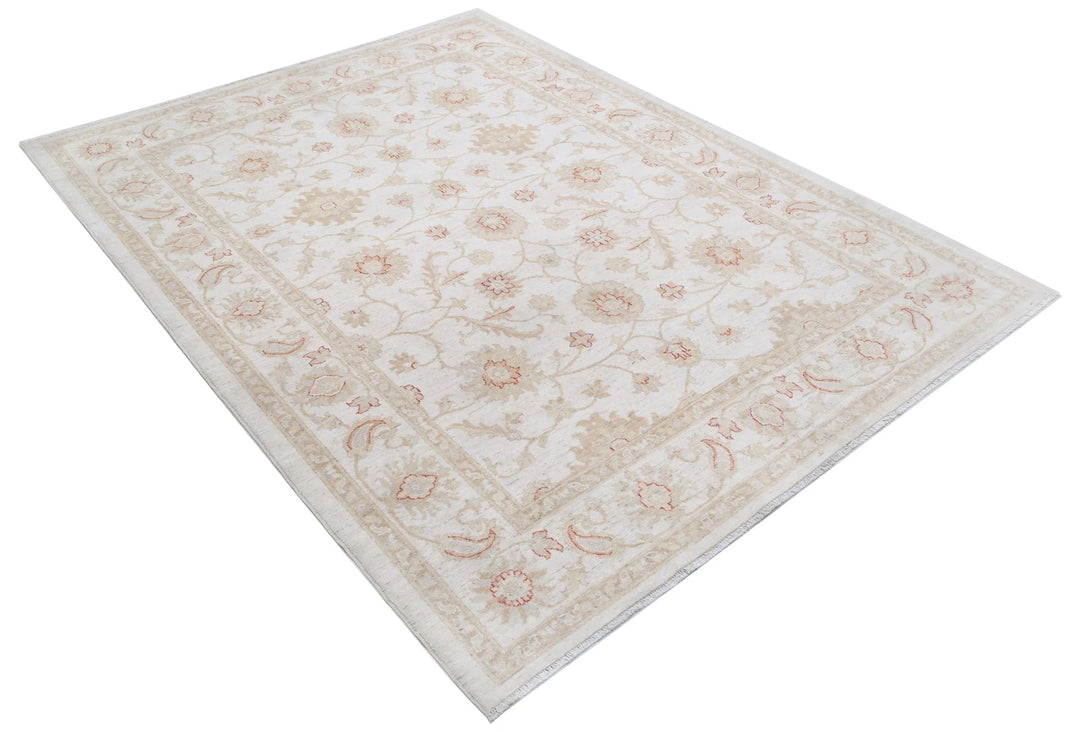 Ivory Afghan Serenity Rug 5' 8" x 7' 6" Hand-Knotted | No. AT44456