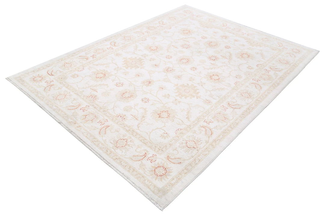 Ivory Afghan Serenity Rug 5' 8" x 7' 6" Hand-Knotted | No. AT44456