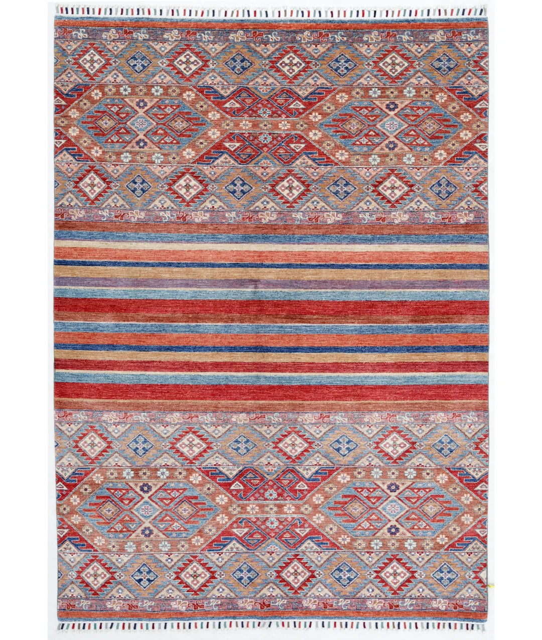Red Afghan Khurjeen Rug 5' 7" x 7' 9" Hand-Knotted | No. AT44654