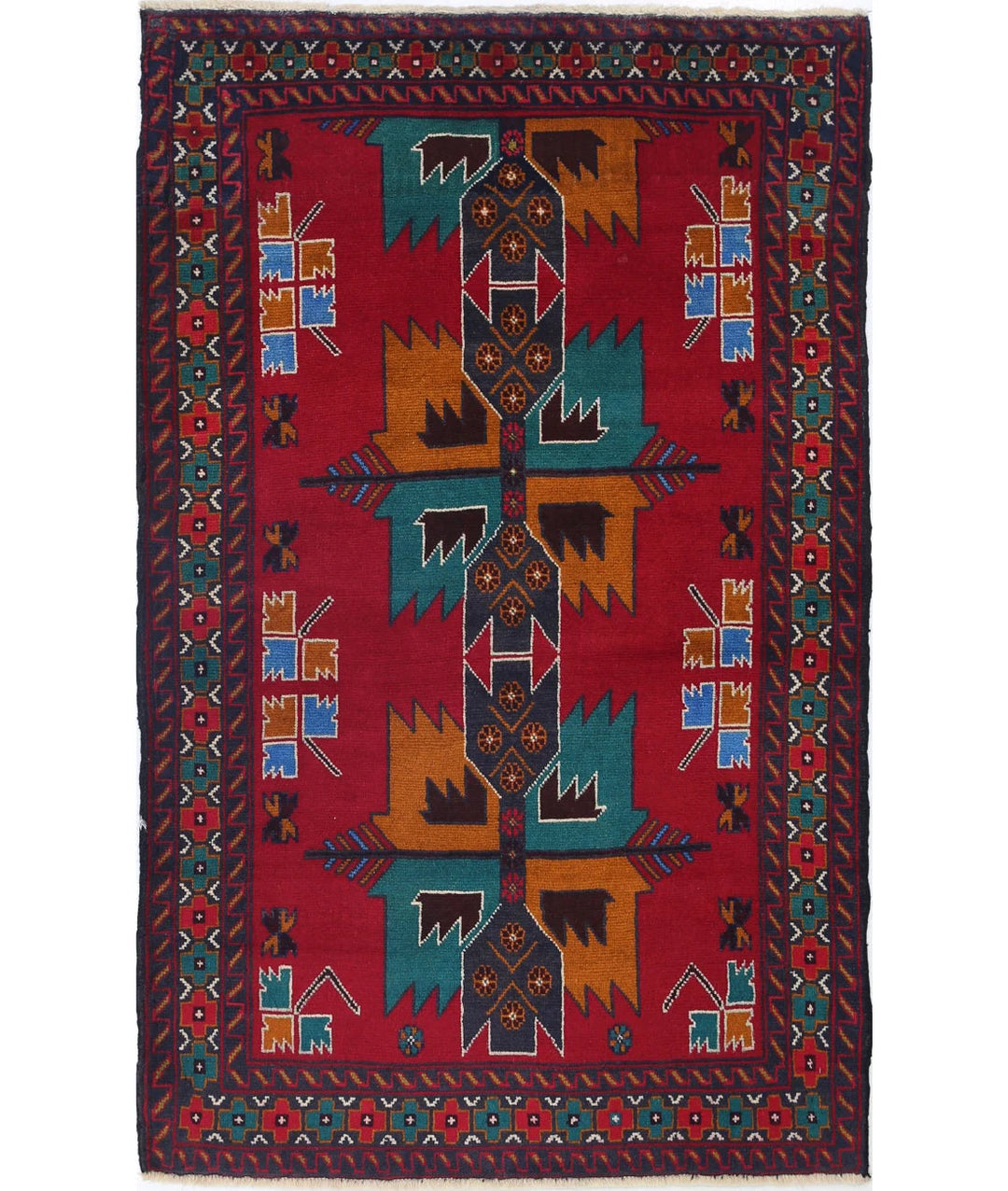 Red Afghan Tribal Rug 2' 11" x 4' 8" Hand-Knotted | No. AT44741