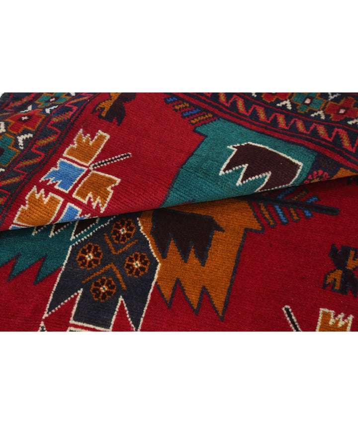 Red Afghan Tribal Rug 2' 11" x 4' 8" Hand-Knotted | No. AT44741