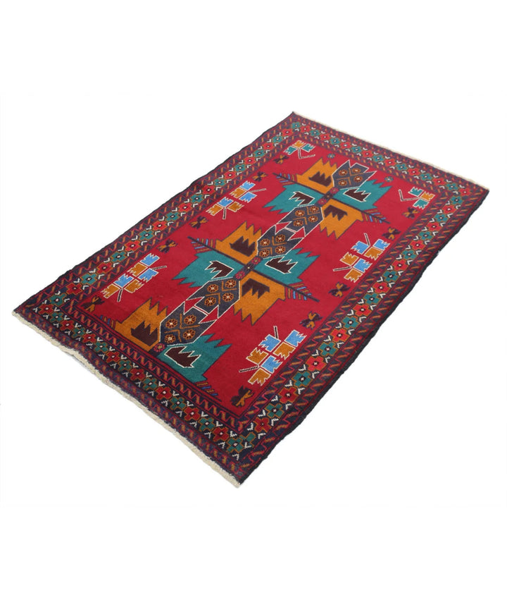 Red Afghan Tribal Rug 2' 11" x 4' 8" Hand-Knotted | No. AT44741