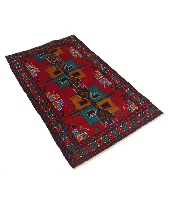 Red Afghan Tribal Rug 2' 11" x 4' 8" Hand-Knotted | No. AT44741