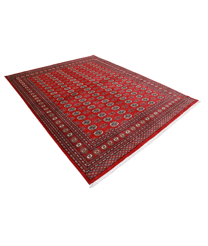 Red Pakistani Bokhara Rug 8' 0" x 10' 0" Hand-Knotted | No. AT44776