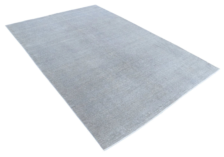 Grey Afghan Overdye Rug 6' 0" x 8' 11" Hand-Knotted | No. AT44796