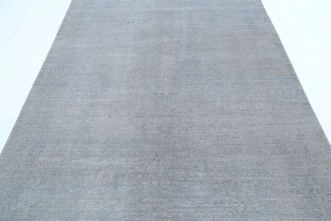 Grey Afghan Overdye Rug 6' 0" x 8' 11" Hand-Knotted | No. AT44796