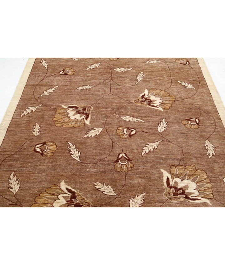 Beige Afghan Modcar Rug 5'11" x 7'11" Hand-Knotted | No. AT44942