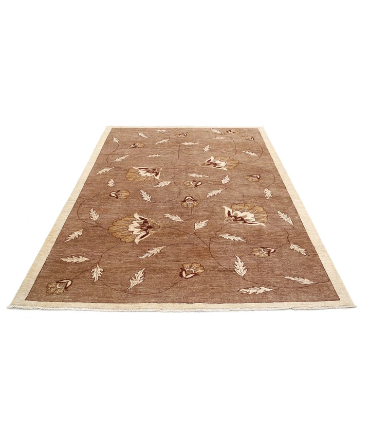 Beige Afghan Modcar Rug 5'11" x 7'11" Hand-Knotted | No. AT44942