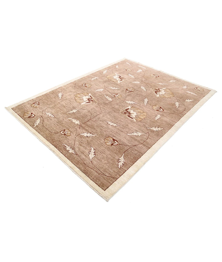 Beige Afghan Modcar Rug 5'11" x 7'11" Hand-Knotted | No. AT44942