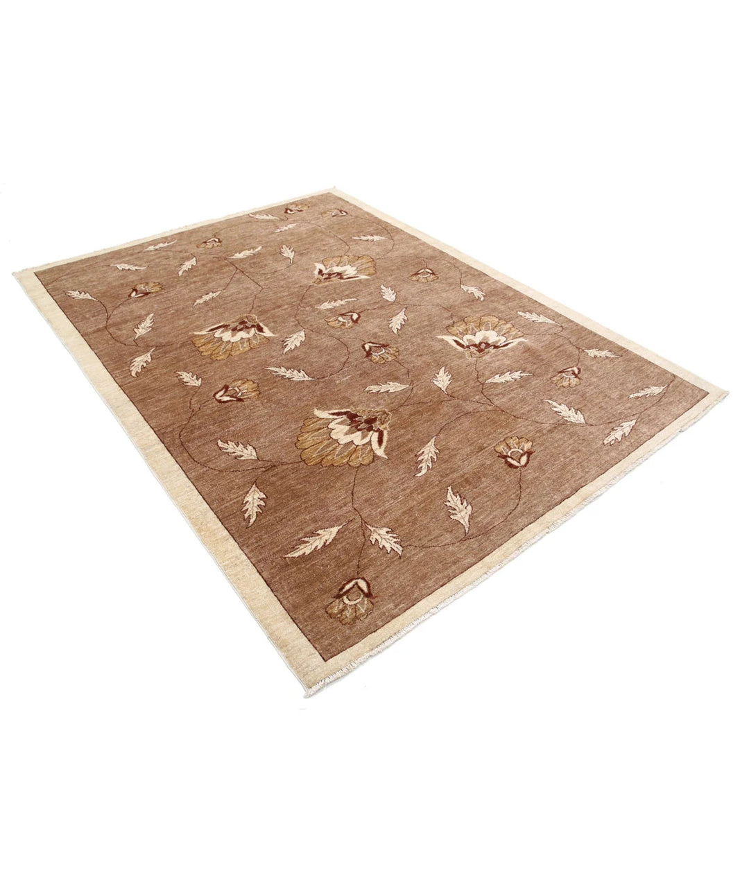 Beige Afghan Modcar Rug 5'11" x 7'11" Hand-Knotted | No. AT44942