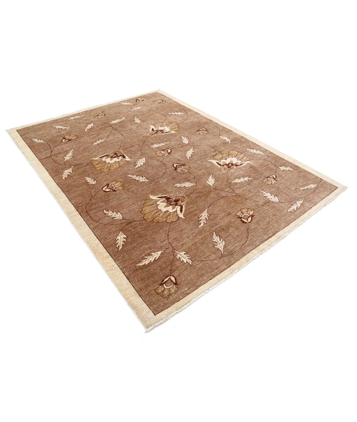 Beige Afghan Modcar Rug 5'11" x 7'11" Hand-Knotted | No. AT44942