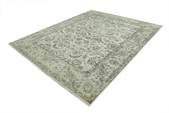 Ivory Indian Ziegler Rug 7' 10" x 9' 8" Hand-Knotted | No. AT45003
