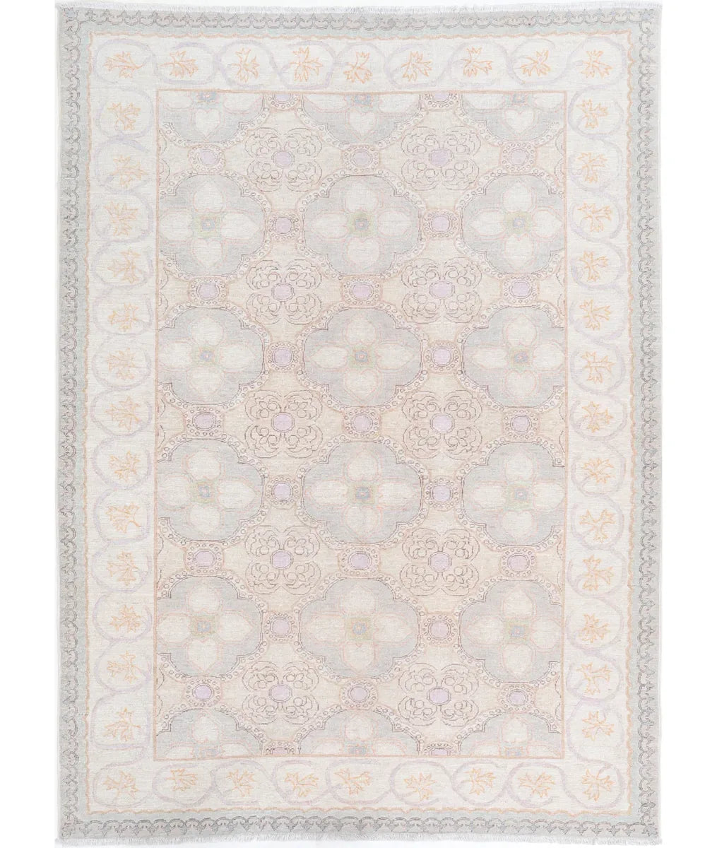 Grey Afghan Tabriz Rug 4' 9" x 6' 8" Hand-Knotted | No. AT450067