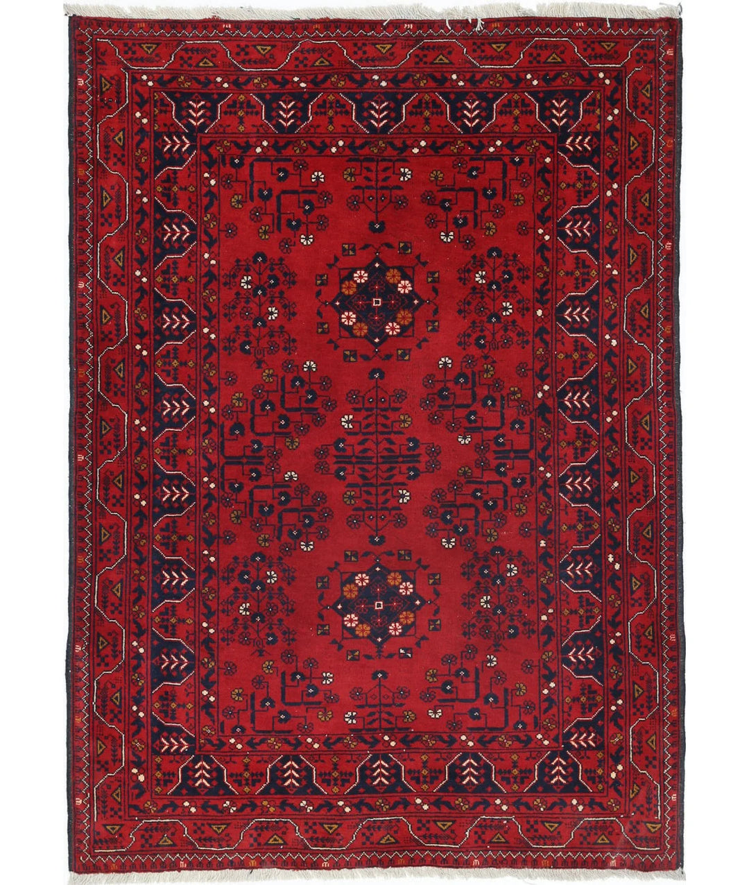 Red Afghan Tribal Rug 3' 3" x 4' 9" Hand-Knotted