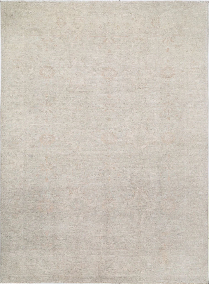 Ivory Afghan Oushak Rug 9' 0" x 11' 6" Hand-Knotted | No. AT45195