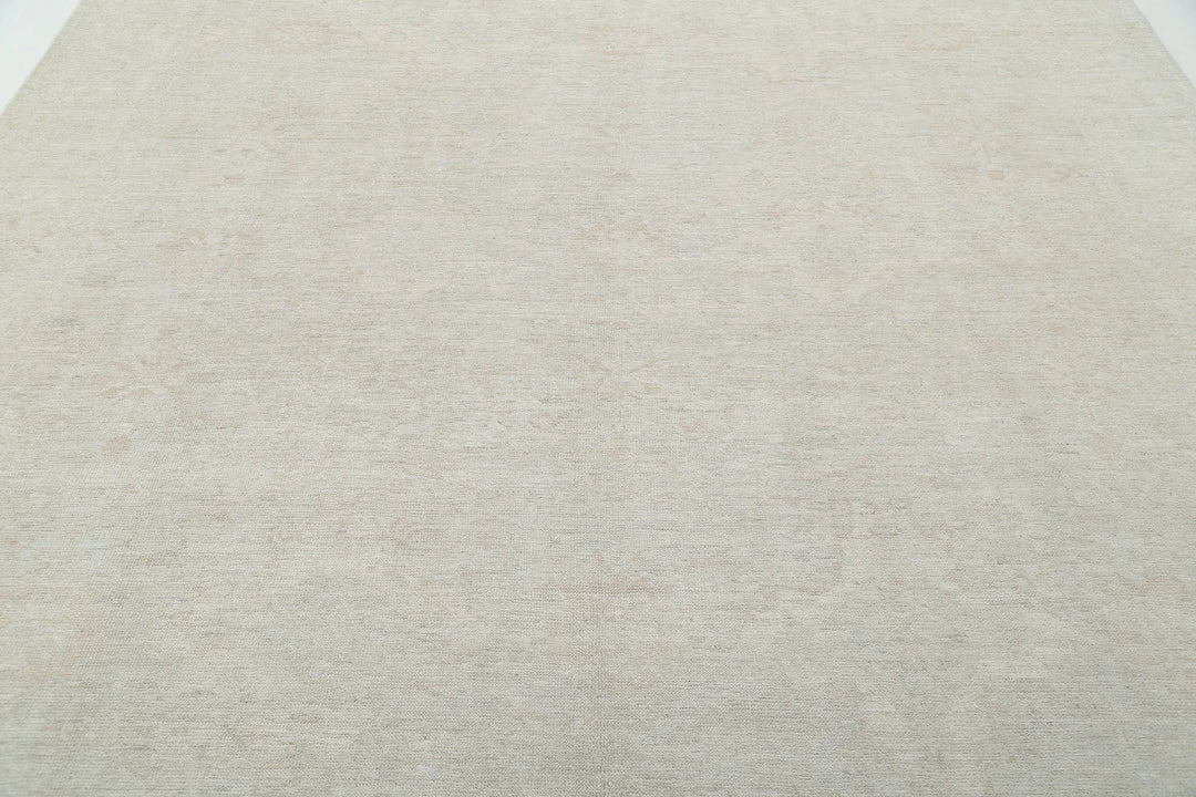 Ivory Afghan Oushak Rug 9' 0" x 11' 6" Hand-Knotted | No. AT45195