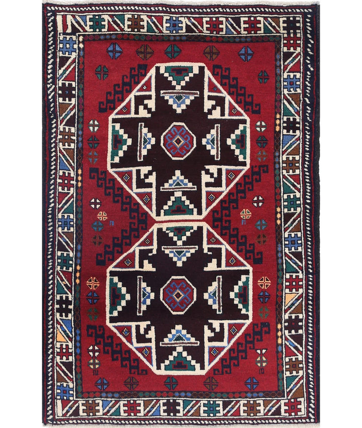 Red Afghan Tribal Rug 2' 11" x 4' 6" Hand-Knotted | No. AT45322