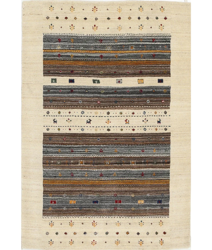 Ivory Indian Lori Rug 4' 0" x 5' 10" Hand-Knotted | No. AT456961