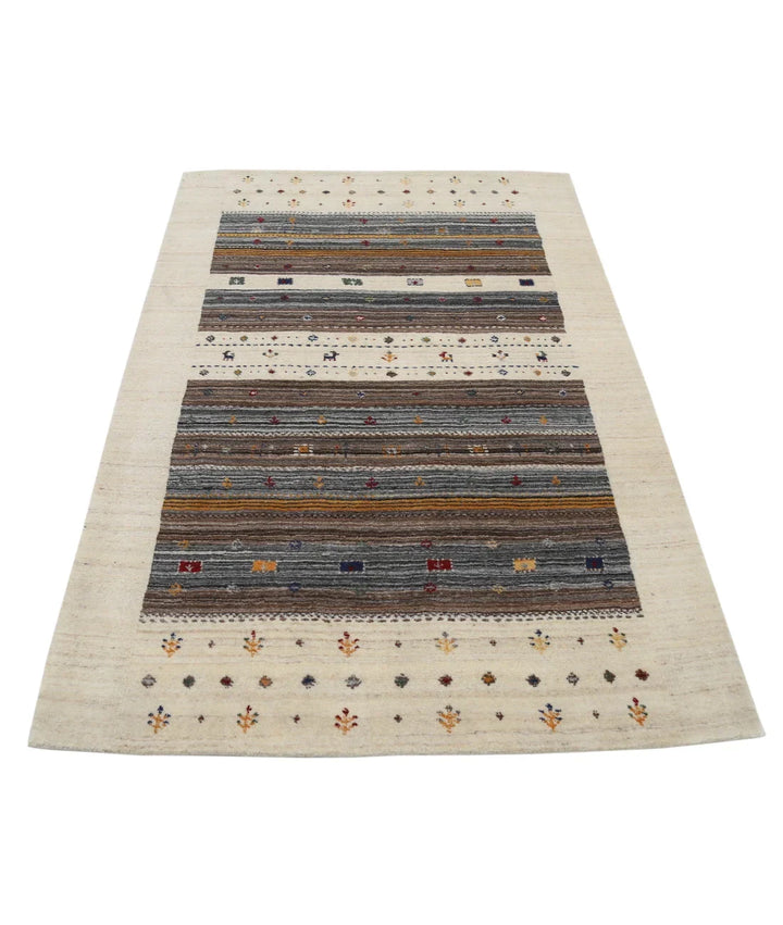 Ivory Indian Lori Rug 4' 0" x 5' 10" Hand-Knotted | No. AT456961