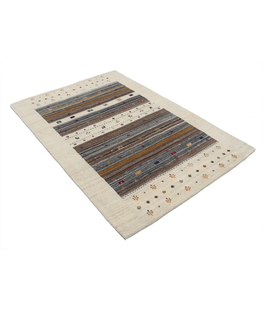 Ivory Indian Lori Rug 4' 0" x 5' 10" Hand-Knotted | No. AT456961