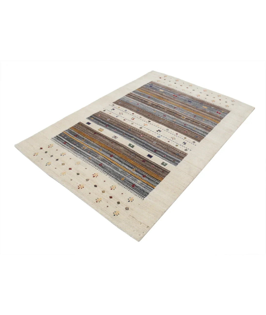 Ivory Indian Lori Rug 4' 0" x 5' 10" Hand-Knotted | No. AT456961