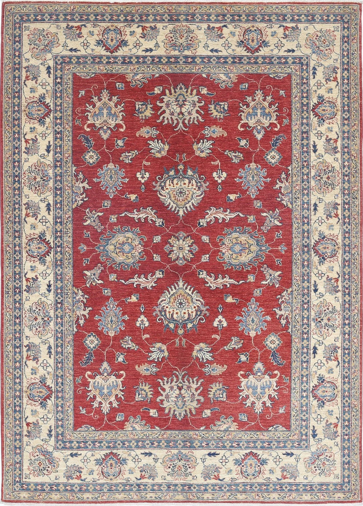 Red Afghan Ziegler Rug 5' 8" x 7' 9" Hand-Knotted | No. AT45739