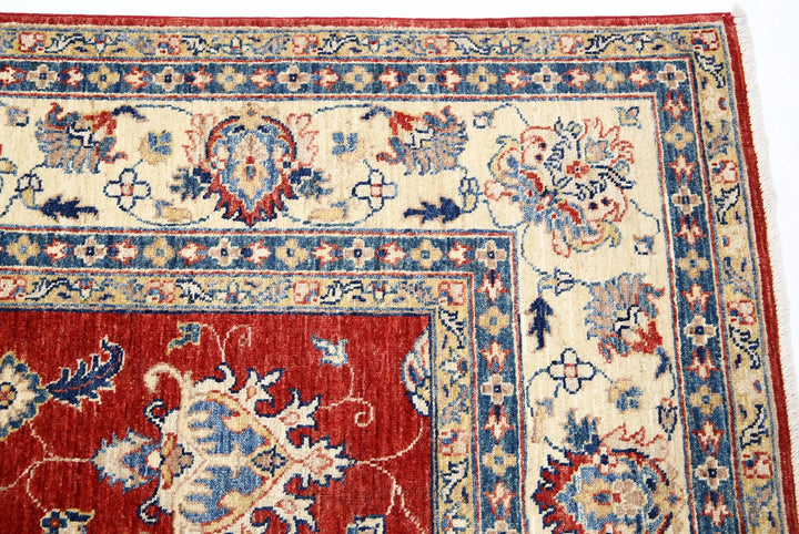 Red Afghan Ziegler Rug 5' 8" x 7' 9" Hand-Knotted | No. AT45739