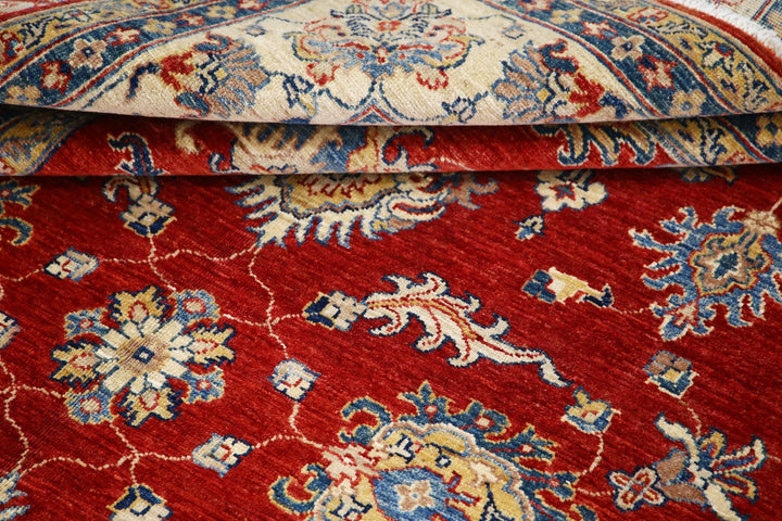 Red Afghan Ziegler Rug 5' 8" x 7' 9" Hand-Knotted | No. AT45739