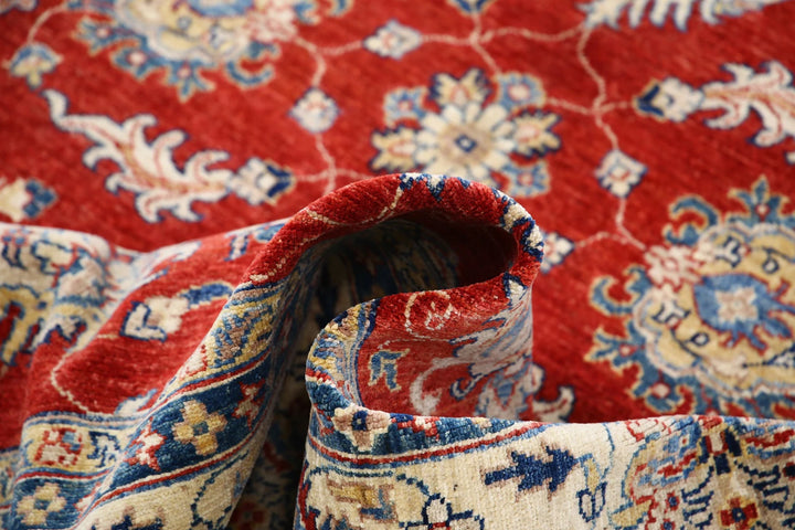 Red Afghan Ziegler Rug 5' 8" x 7' 9" Hand-Knotted | No. AT45739
