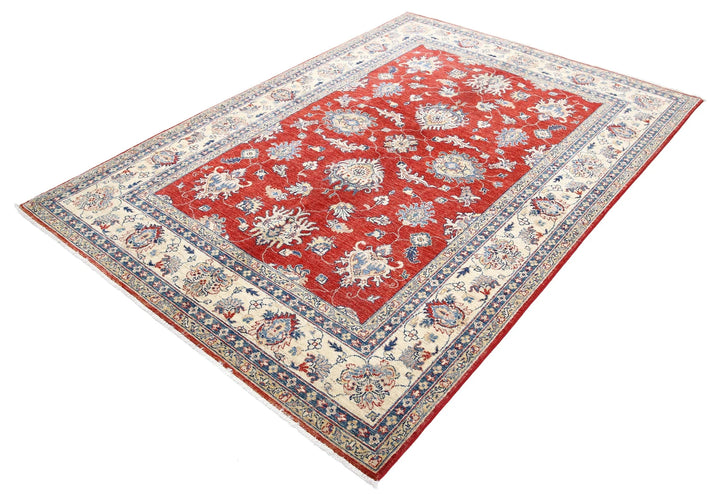 Red Afghan Ziegler Rug 5' 8" x 7' 9" Hand-Knotted | No. AT45739
