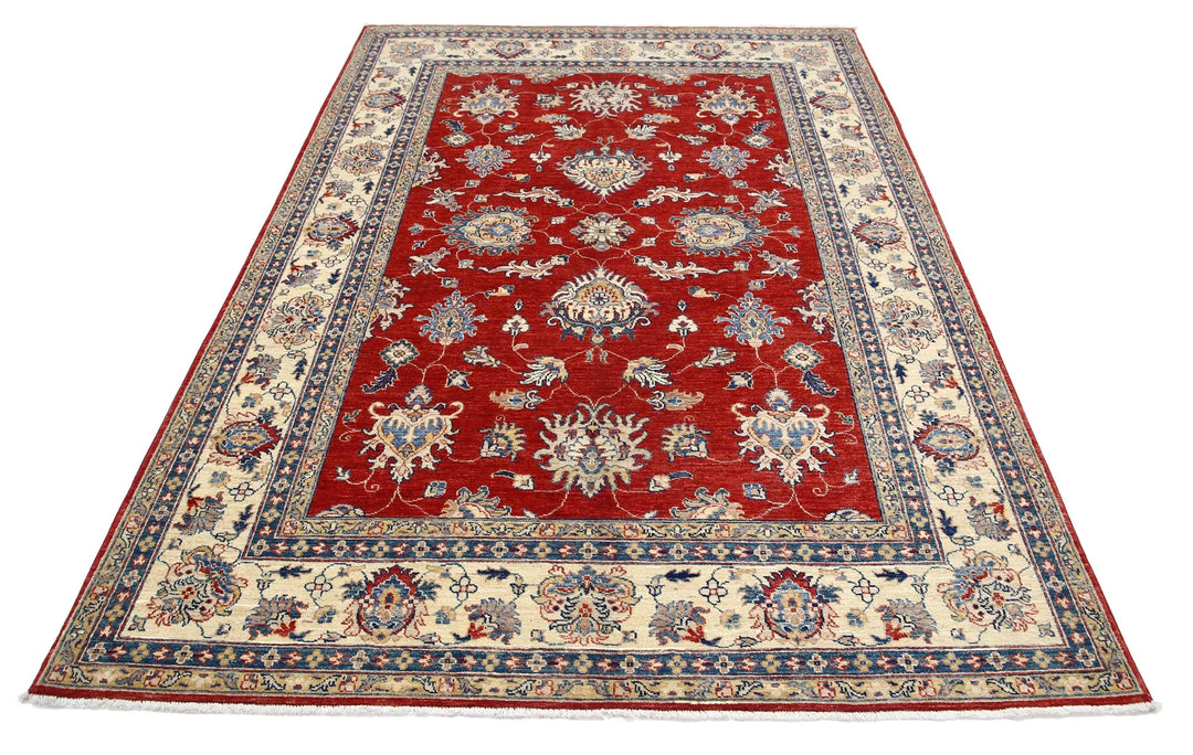 Red Afghan Ziegler Rug 5' 8" x 7' 9" Hand-Knotted | No. AT45739