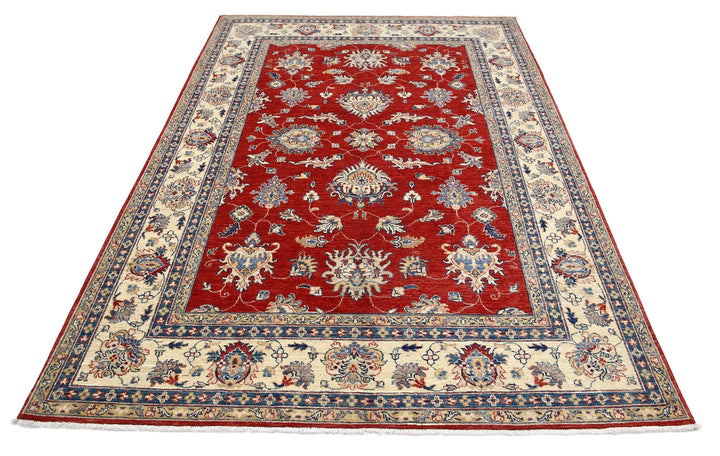Red Afghan Ziegler Rug 5' 8" x 7' 9" Hand-Knotted | No. AT45739